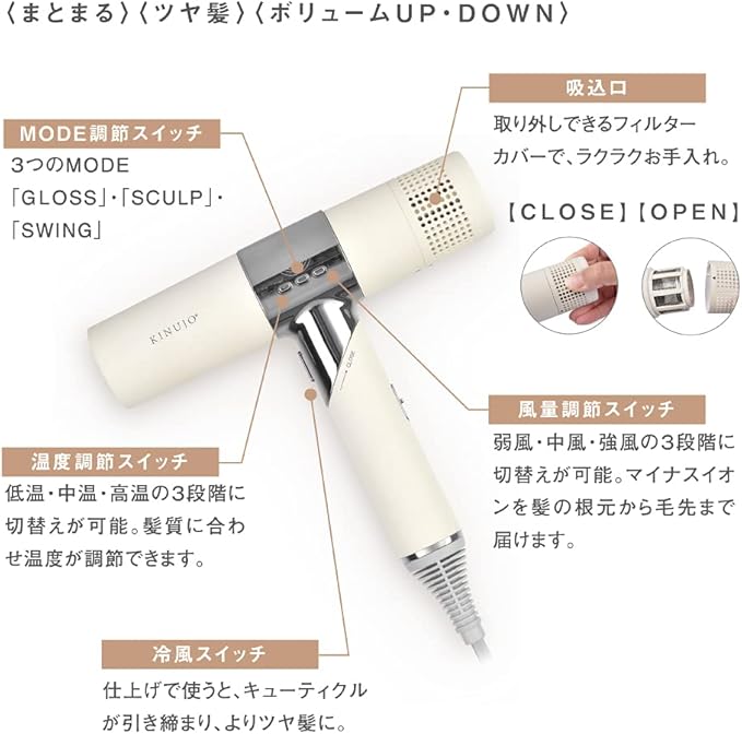 KINUJO 絹女 ヘアドライヤー Hair Dryer ホワイト/モカ